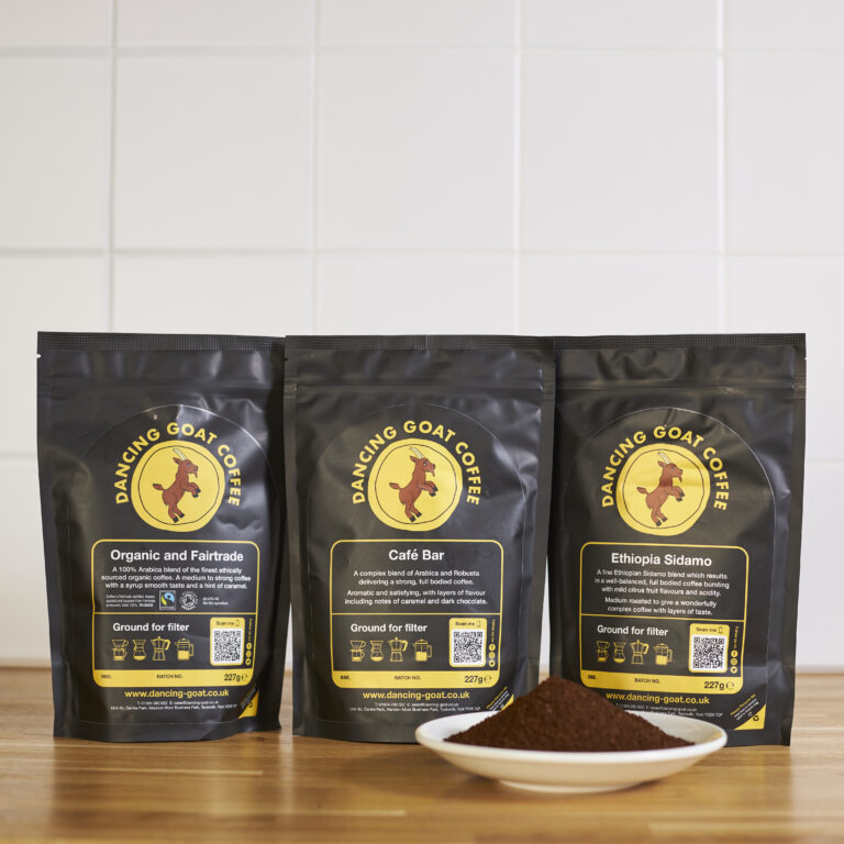 Best selling ground coffees; Organic and Fairtrade, Ethiopian and Cafe Bar
